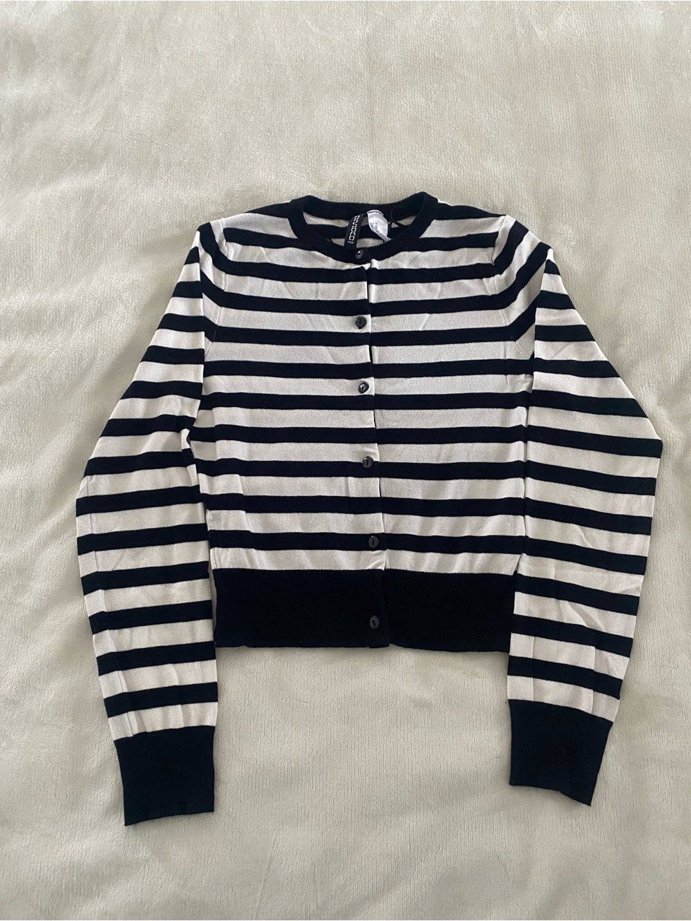 H&M Navy and White Striped Button-Up Cardigan